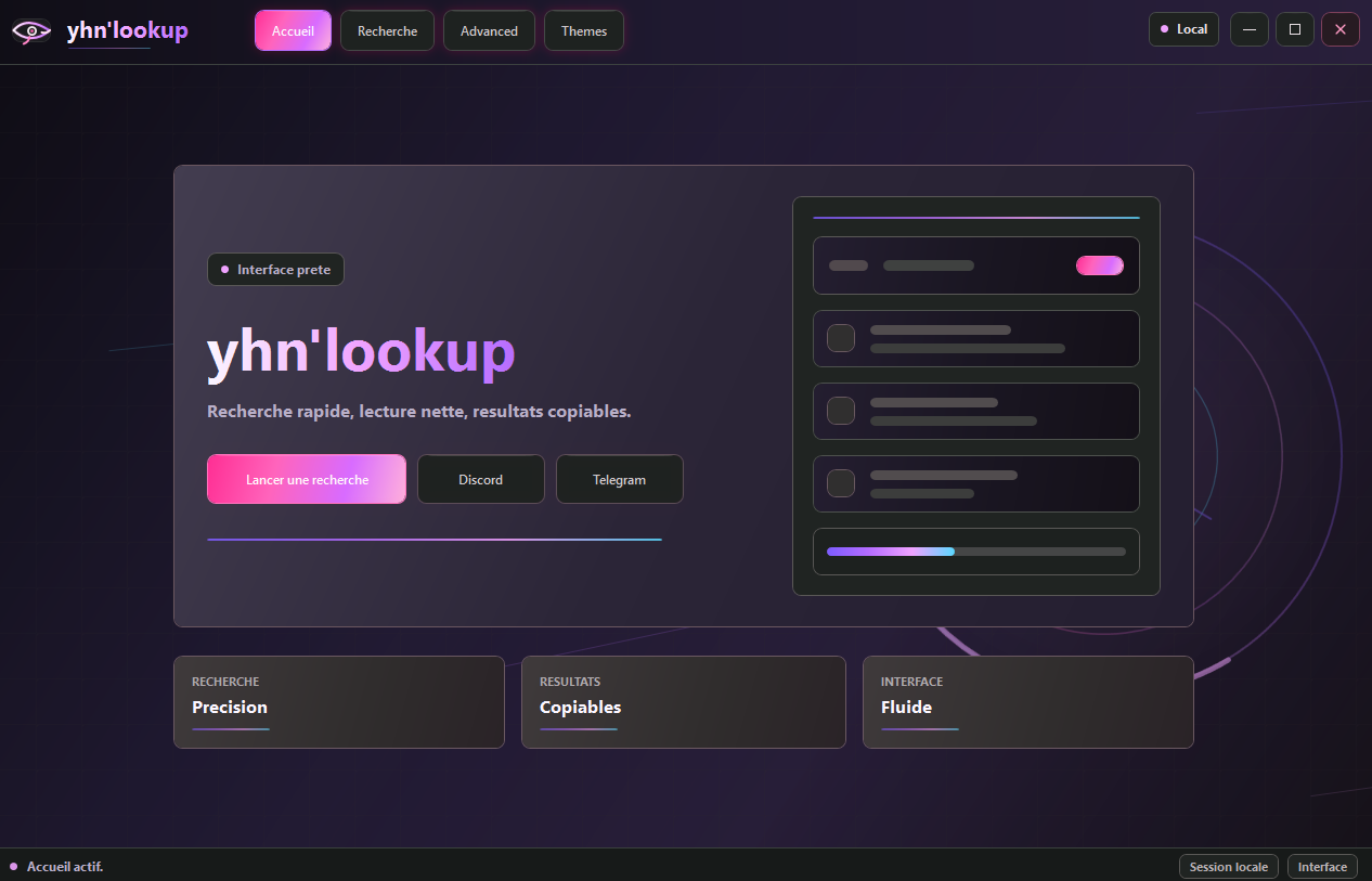 Accueil de la nouvelle interface yhnlookup