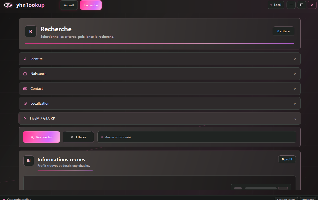 Interface de recherche yhnlookup