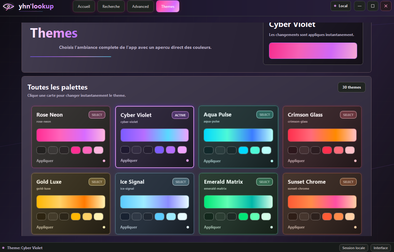 Interface des themes yhnlookup